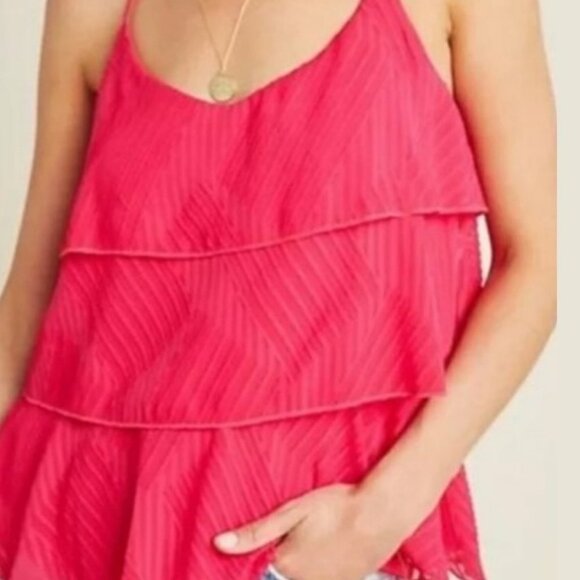Anthropologie Amadi Tiered Ruffle Pink Cami Tank Size XS Layer Top Bohemian Boho - Picture 8 of 8
